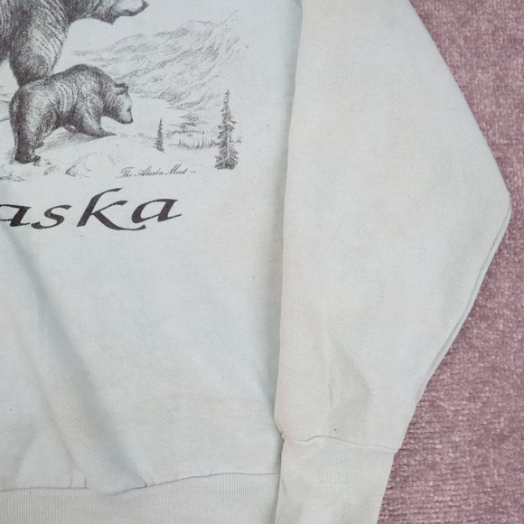 VTG 90s Alaska USA Bears Nature Medium Blue Long Sleeve Pullover Sweatshirt - Picture 7 of 13